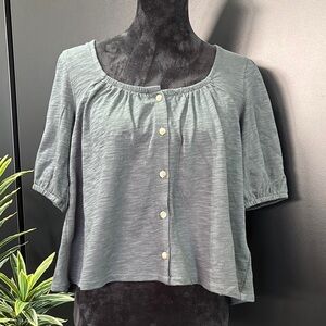 UpWest Relaxed Fit Crop,peplum back,elastic sleeve,square neck,extended back